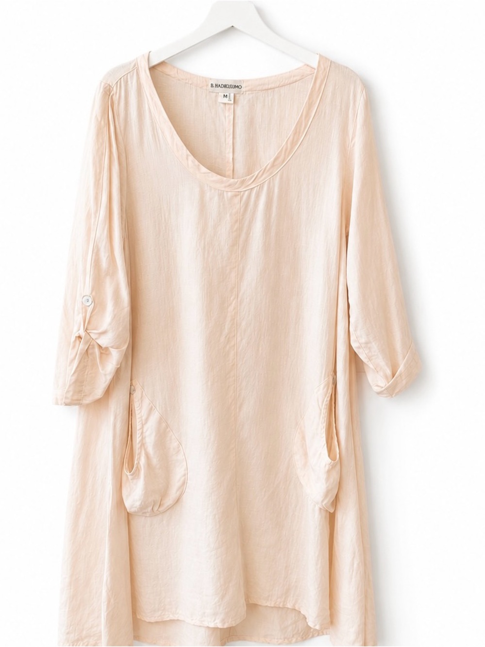 Women's  Coastal   lagenlook Linen High-Low  Dress with Scoop Neck M